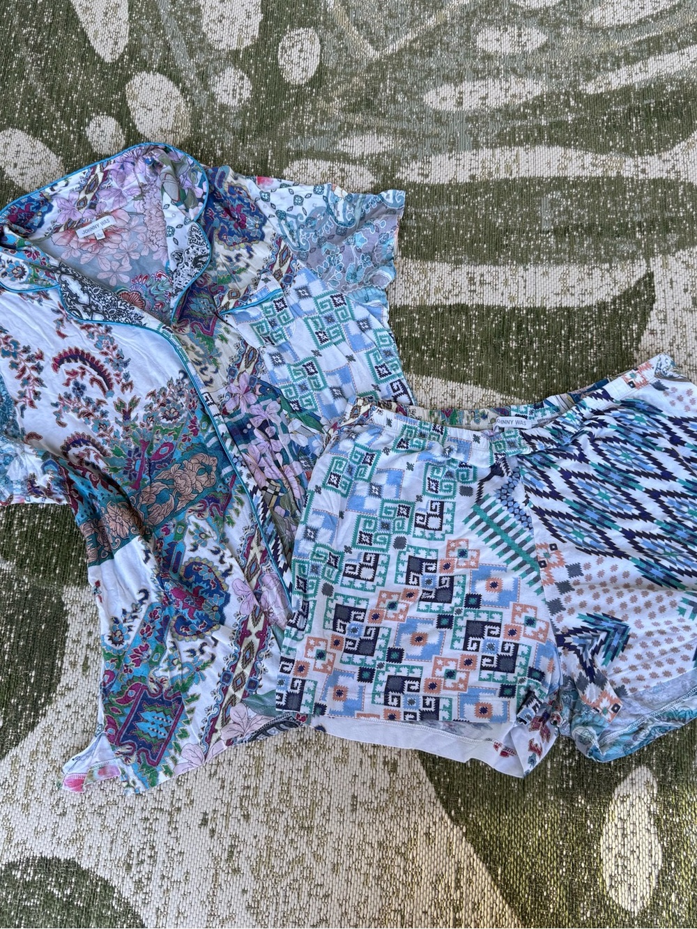 Johnny Was Blue Geometric Print Top and Shorts Set